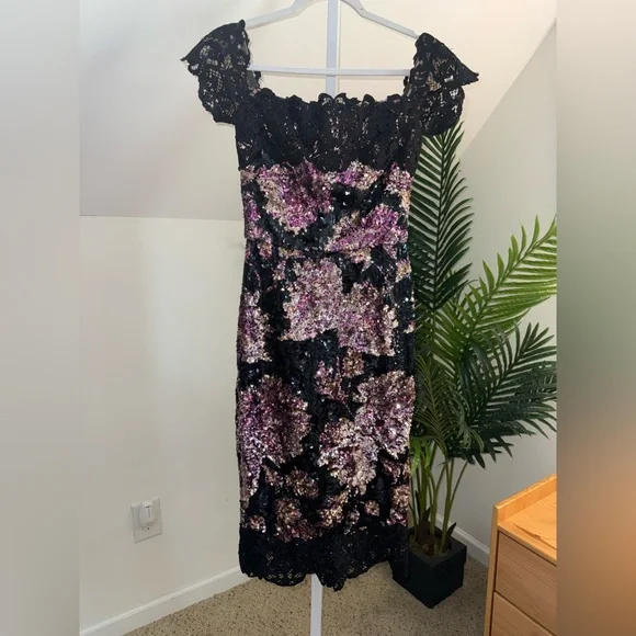 Marchesa Notte Floral Sequin Sheath $795